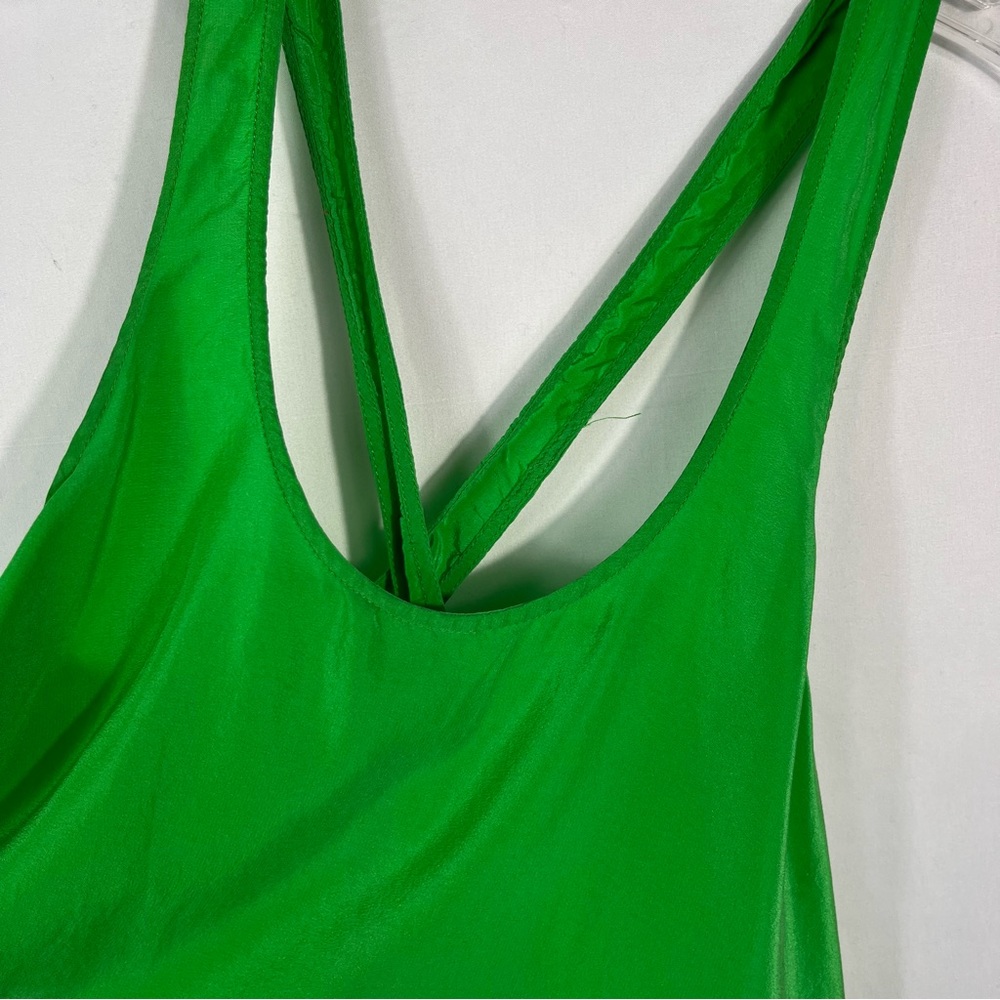 Amanda Uprichard Bright Green Relaxed Fit Cross Back 100% Silk Tank Top Small - Picture 2 of 6